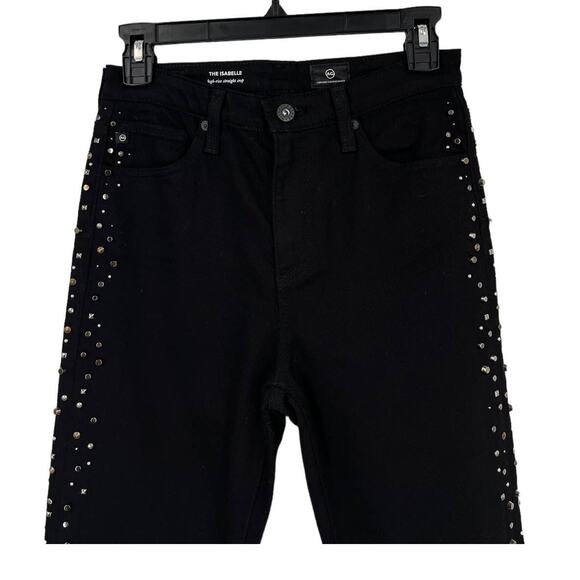 AG Adriano Goldschmied Jeans Isabelle Straight cropped studded trim black 25 - Picture 2 of 5